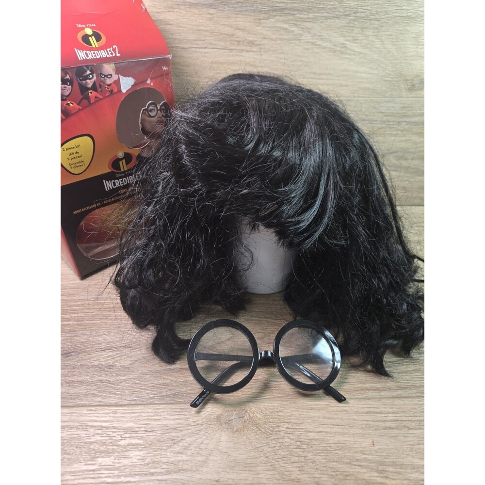 Disney Incredibles Edna Mode Wig Glasses Set Adult Costume 2 Piece Halloween